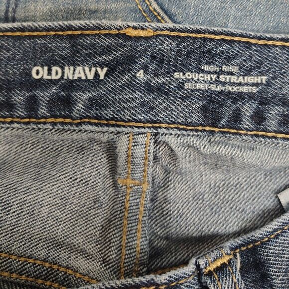 Old Navy Slouchy Straight Distressed High Rise Women's Sz 4 Button Fly Jeans - Picture 4 of 5